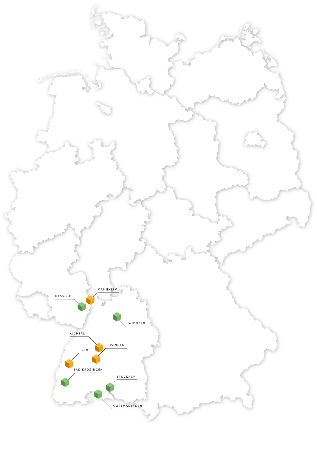 Übersicht der GreenPlaces Standorte Deutschland auf einer Karte dargestellt